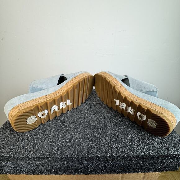 SOREL Women’s Cameron Flatform Mule Sandal In A Light Blue Suede Material Size 7 - Picture 7 of 8